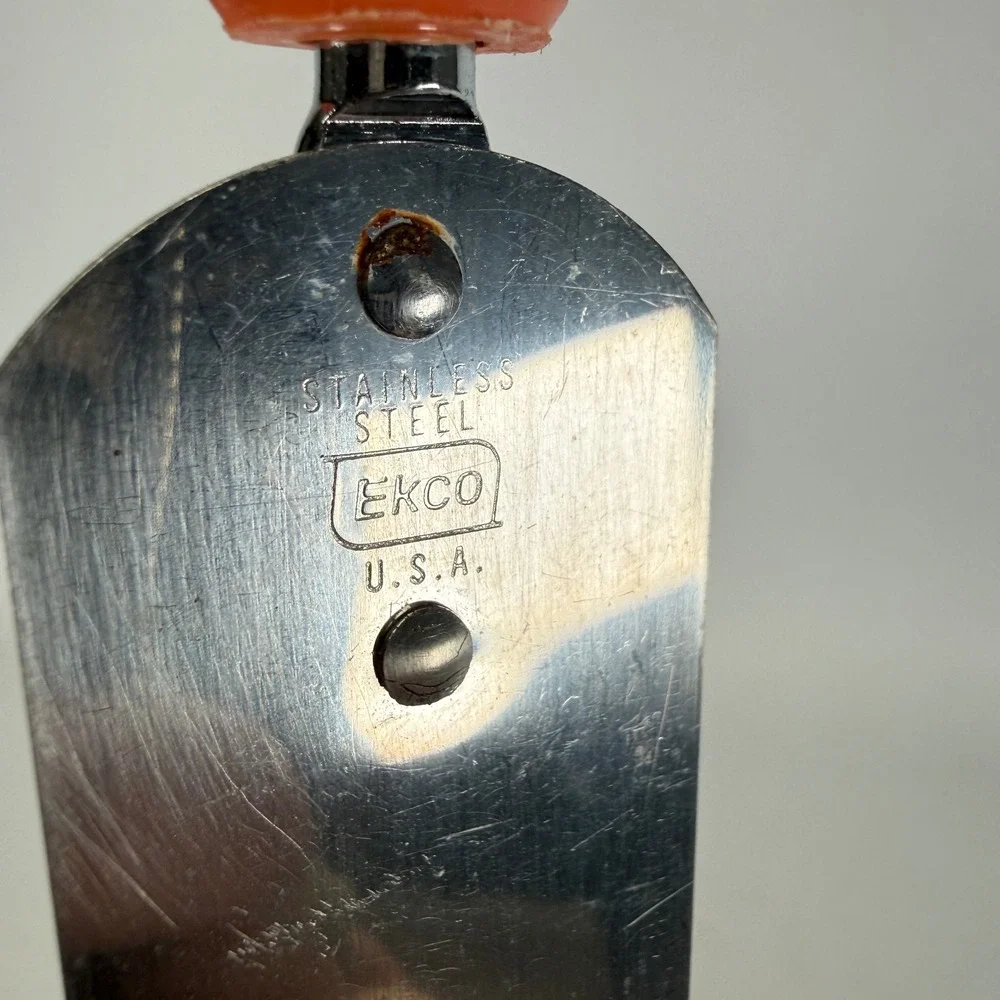 Vintage Ekco Stainless Steel Icing Spatula Orange Handle Made in USA 10.5 Inch